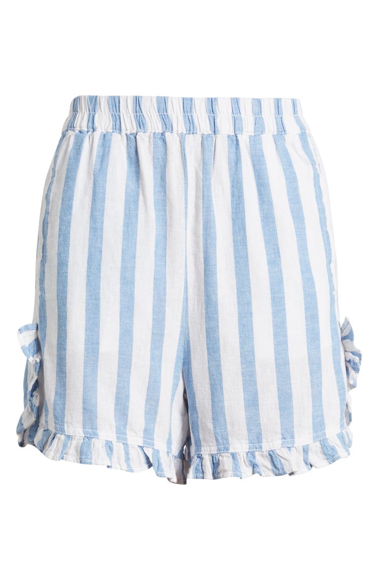 beachlunchlounge Leia Stripe Ruffle Hem Linen & Cotton Shorts, Alternate, color, 