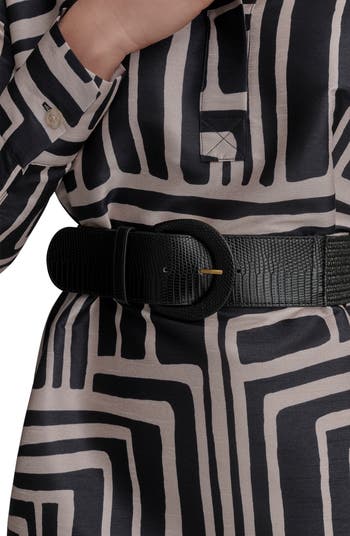 Abstract Print Long Sleeve Belted Shirtdress