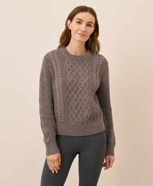 Pact Organic Cotton Cable Knit Crew Sweater In Brown