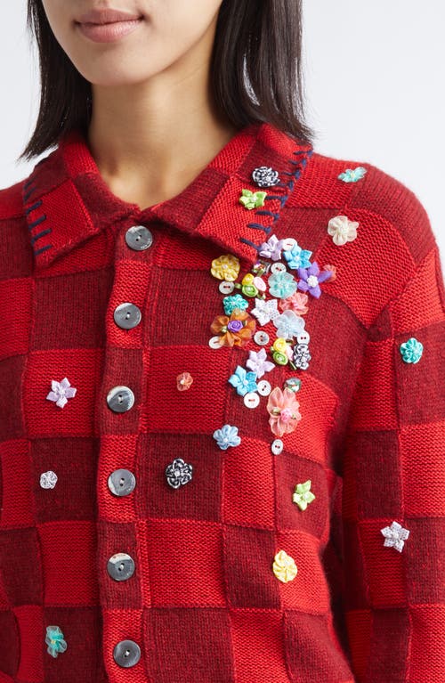 Yanyan Fireworks Lambswool & Cotton Shrunken Cardigan In Red