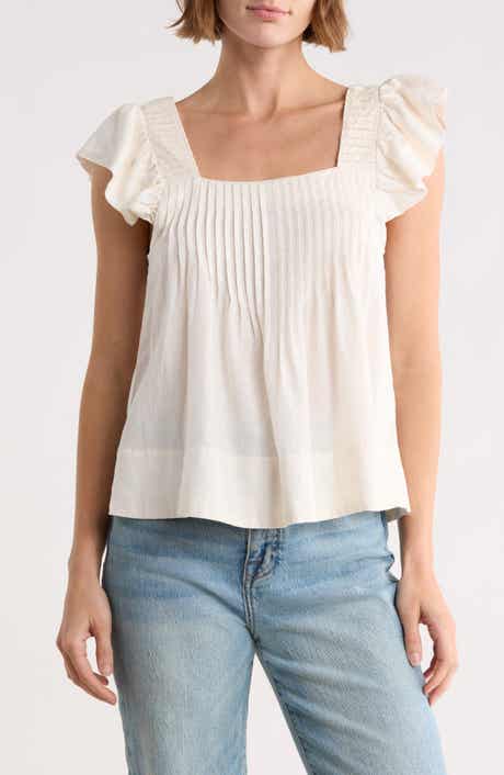 Joie Flutter Sleeve Square Neck Linen Blend Top