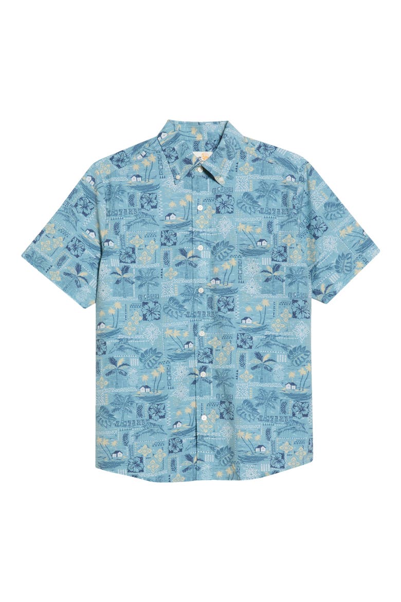 Tapa Montage Button Down Shirt, Main, color, GREEN