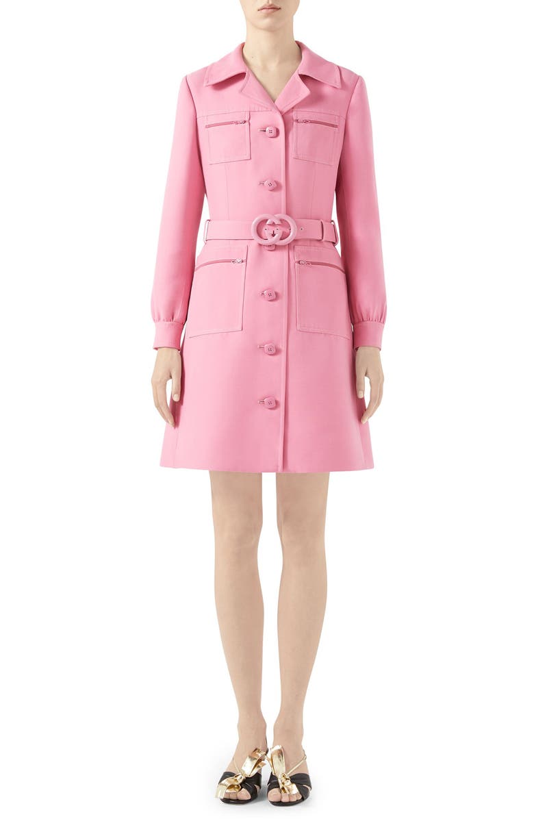 Gucci Belted Cady Crepe Dress Coat, Main, color, 