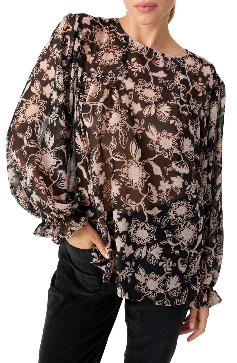 Sanctuary Ruffle Moment Print Chiffon Top, Main, color, Midnight I