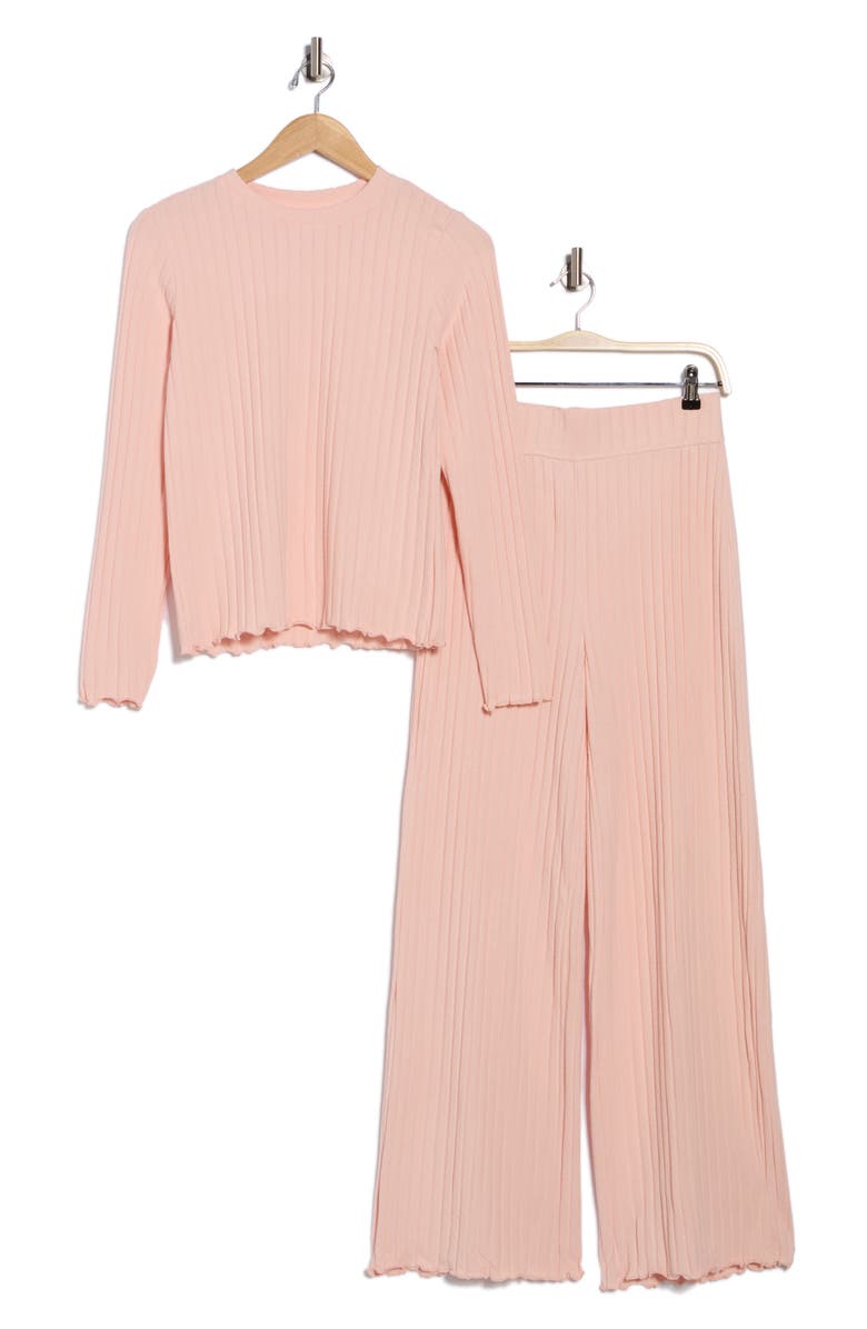 YOGALICIOUS Brushed Ribbed Long Sleeve Top & Pants Pajamas, Alternate, color, Porcelain Petal