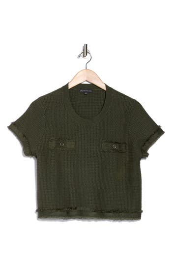 ADRIANNA PAPELL ADRIANNA PAPELL FRAY TRIM CAP SLEEVE SWEATER