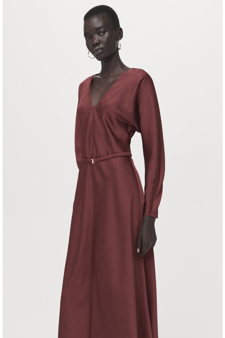 Long Sleeve Satin Midi Dress, Alternate, color, MAROON