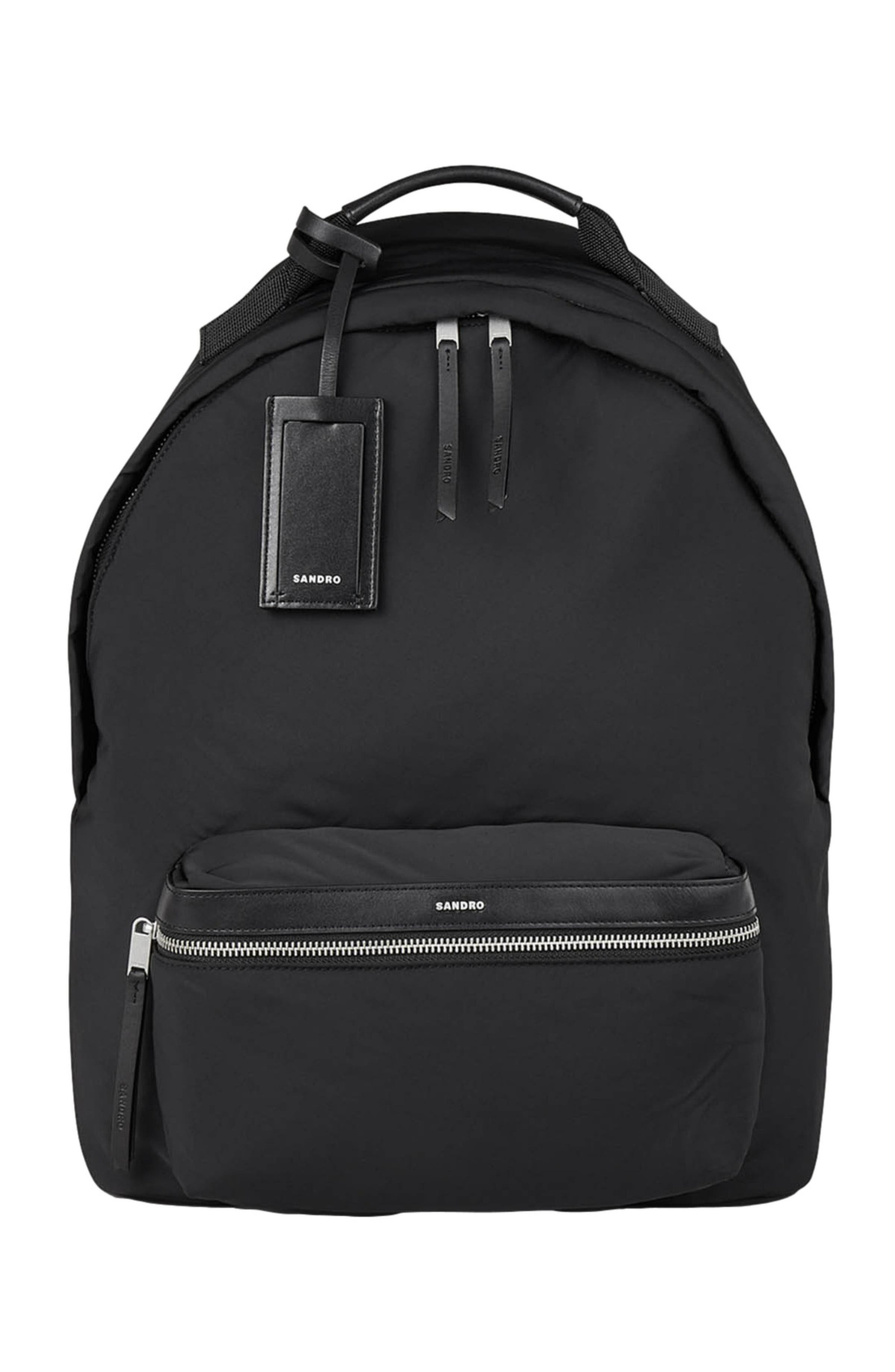 SANDRO Canvas and leather backpack, Main, color, 