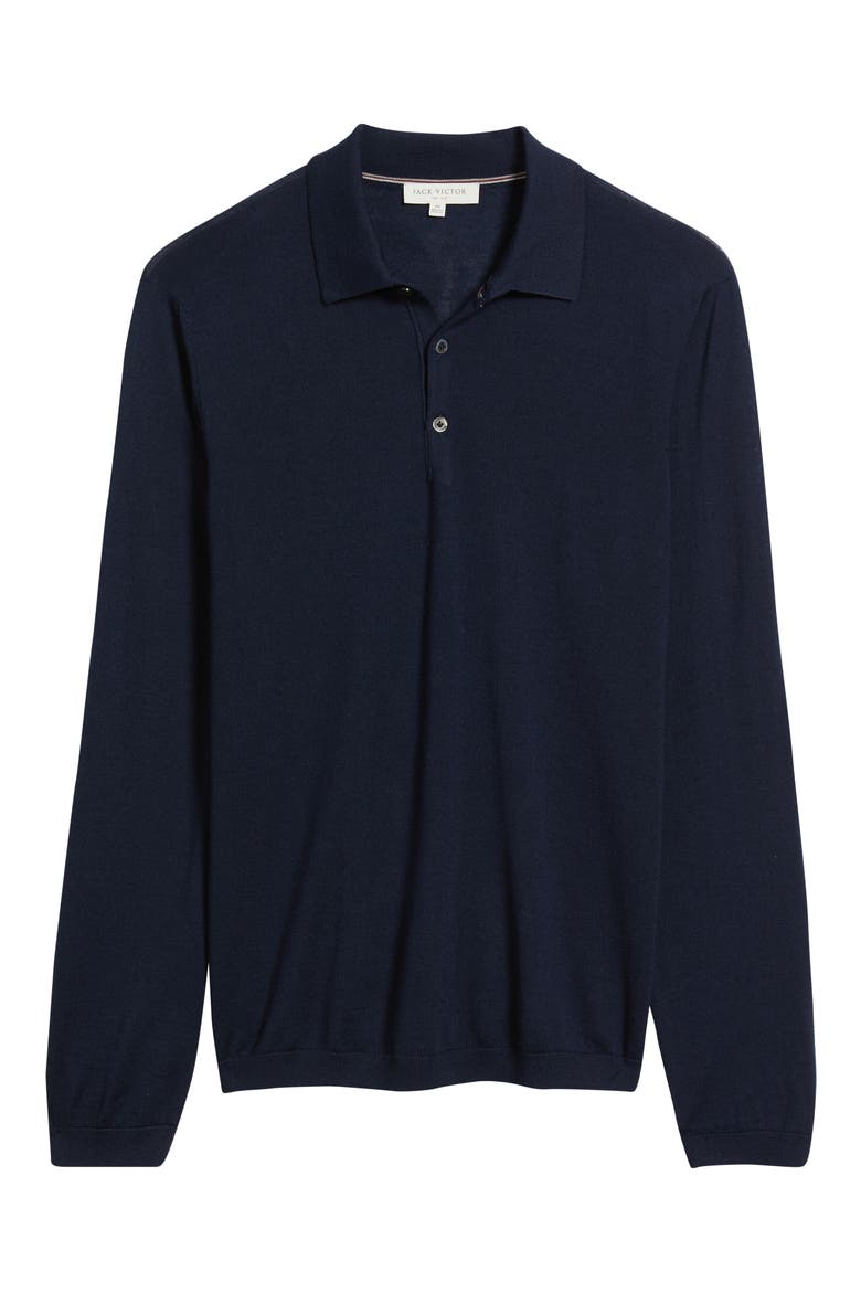 Long Sleeve Wool & Silk Polo Sweater, Alternate, color, NAVY