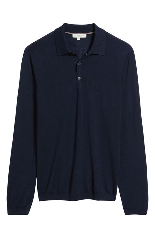 Jack Victor Long Sleeve Wool & Silk Polo Sweater In Blue
