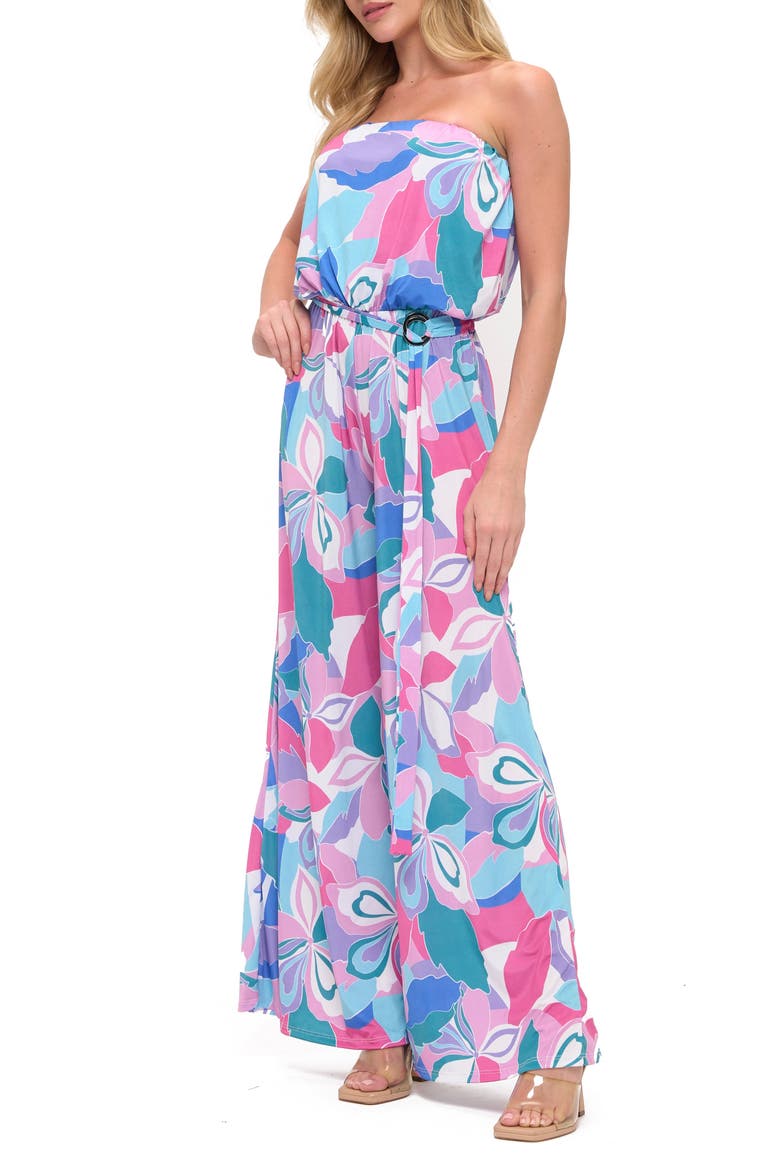 Printed Strapless Wide Leg Romper, Alternate, color, PINK MULTI