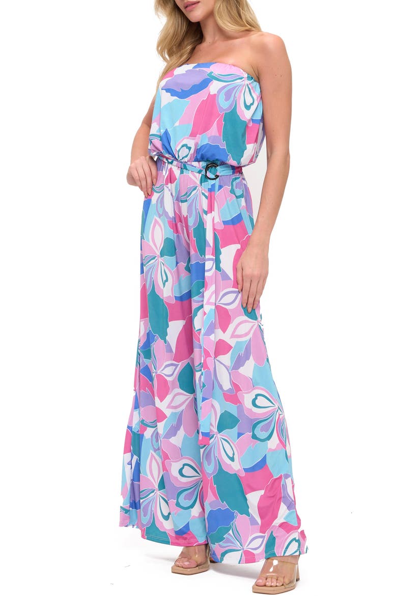 O.L. Printed Strapless Wide Leg Romper, Alternate, color, Pink Multi