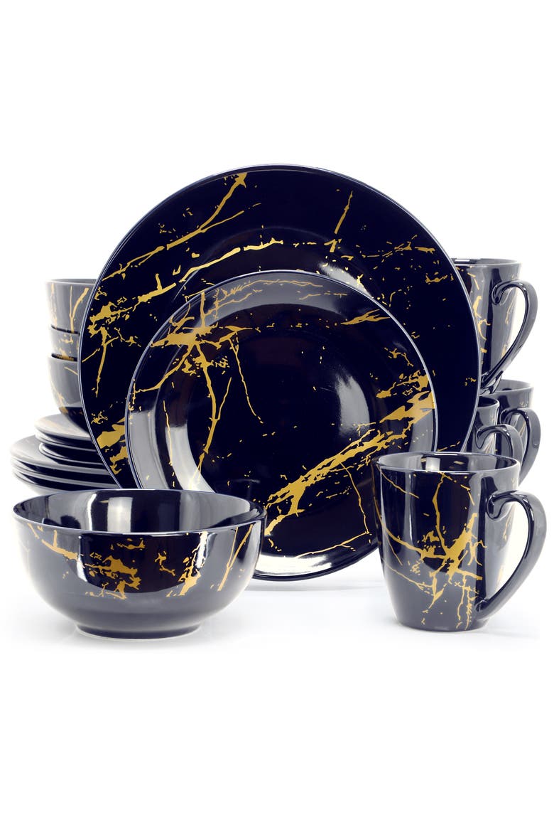 Fine Marble 16 Piece Porcelain Dinnerware Set, Alternate, color, Blue