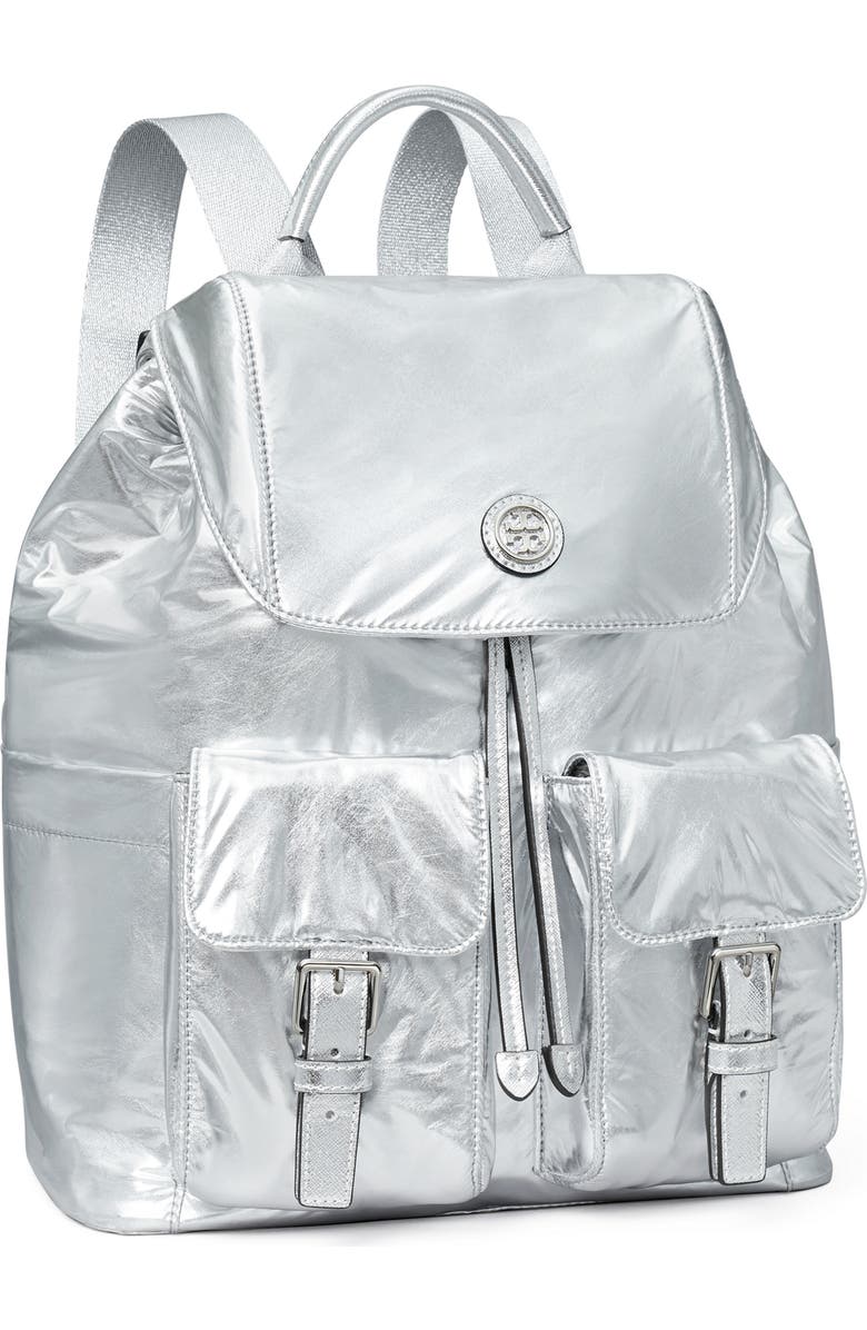 Tory Burch Virginia Metallic Nylon Backpack, Alternate, color,