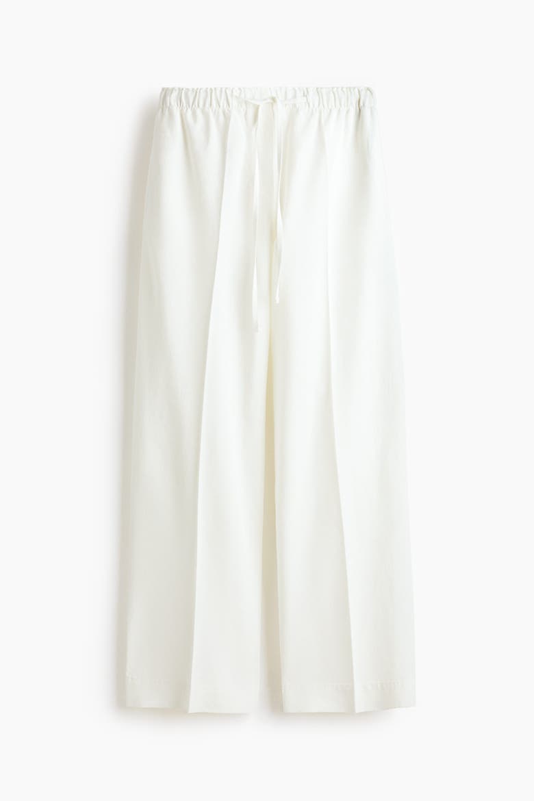 Linen-blend Drawstring Trousers, Alternate, color, White
