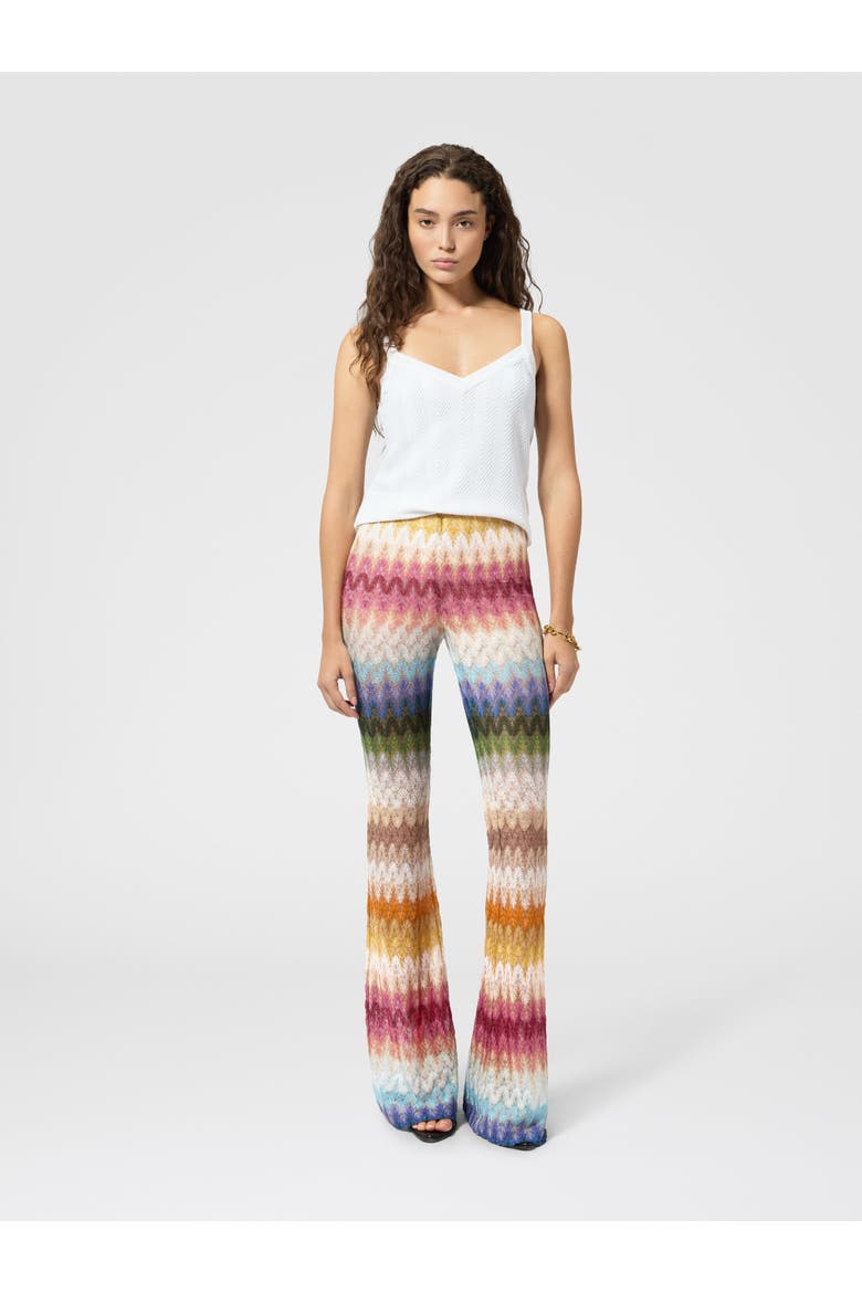 Flare Viscose Trousers With Dégradé Lace Motif, Alternate, color, Multicoloured