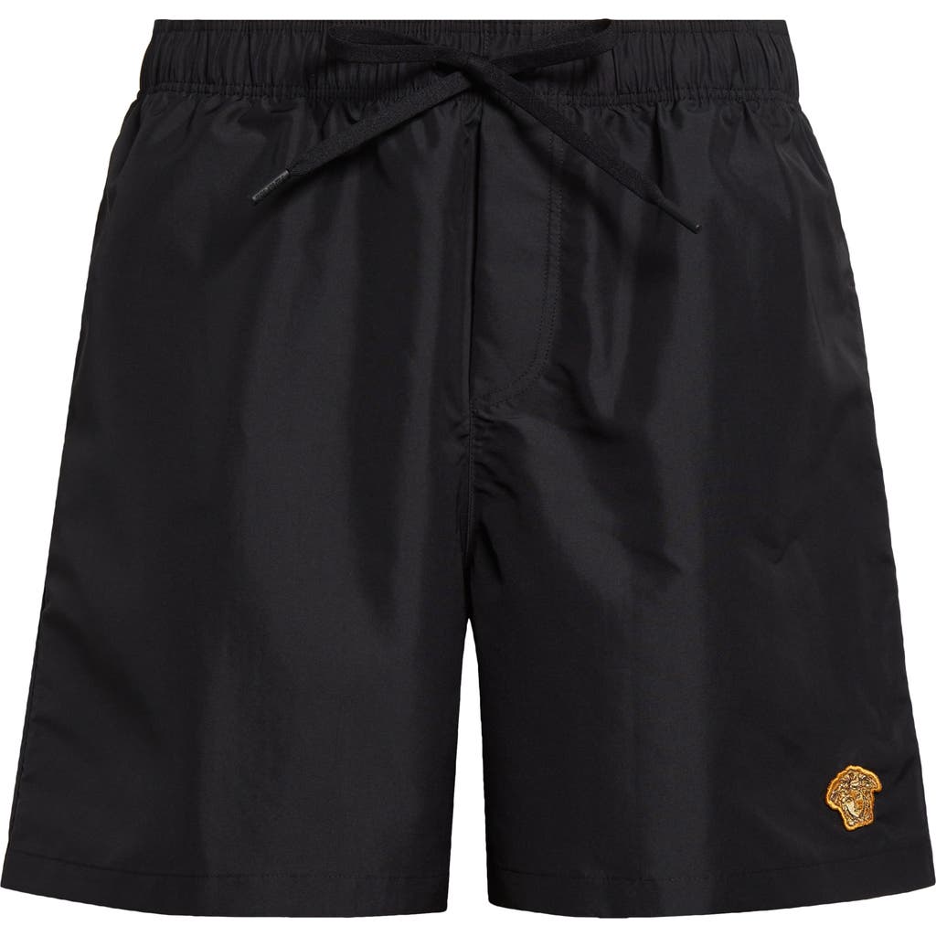 Versace Embroidered Medusa Swim Boardshorts In Black