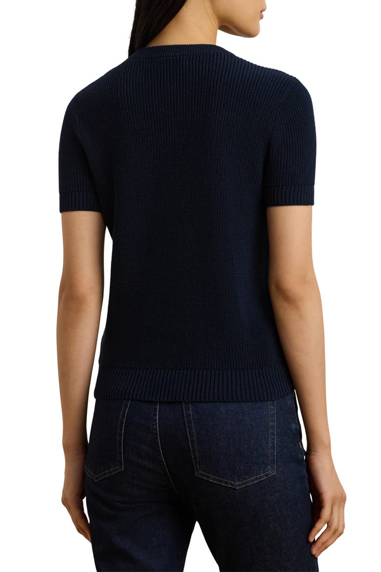 Rib Button Shoulder Short Sleeve Sweater, Alternate, color, LAUREN NAVY