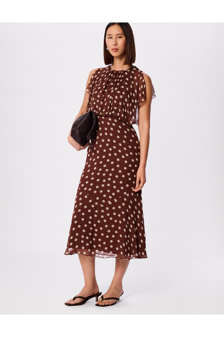 Polka Dot Print Midi Dress, Main, color, Brwn/Multi