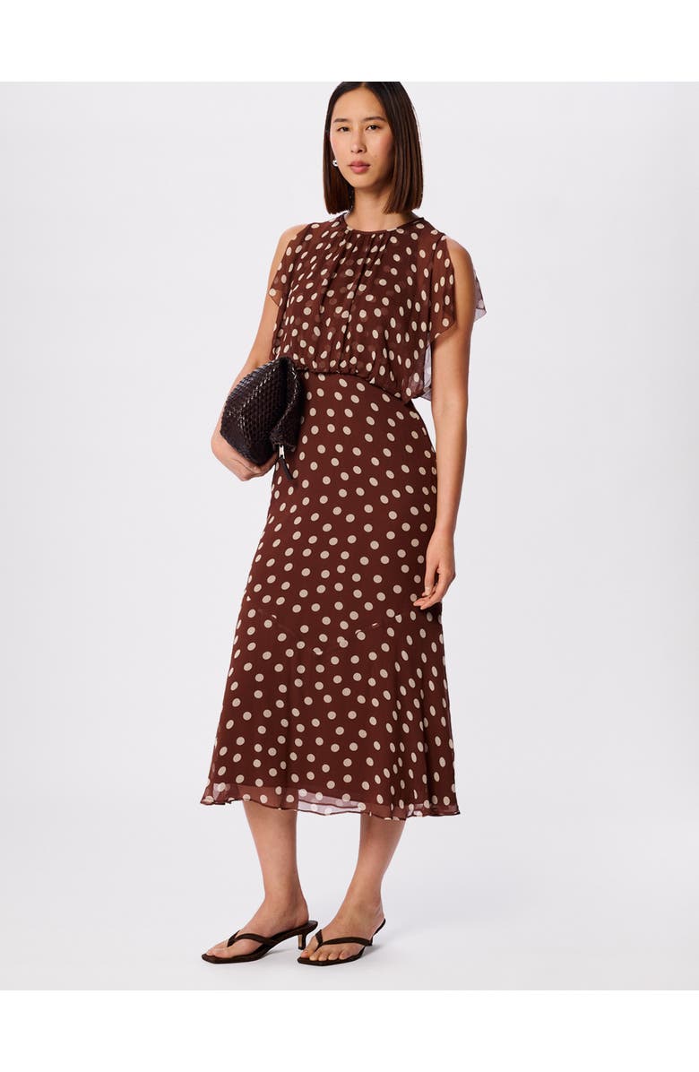 Whistles Polka Dot Print Midi Dress, Main, color, Brwn/Multi