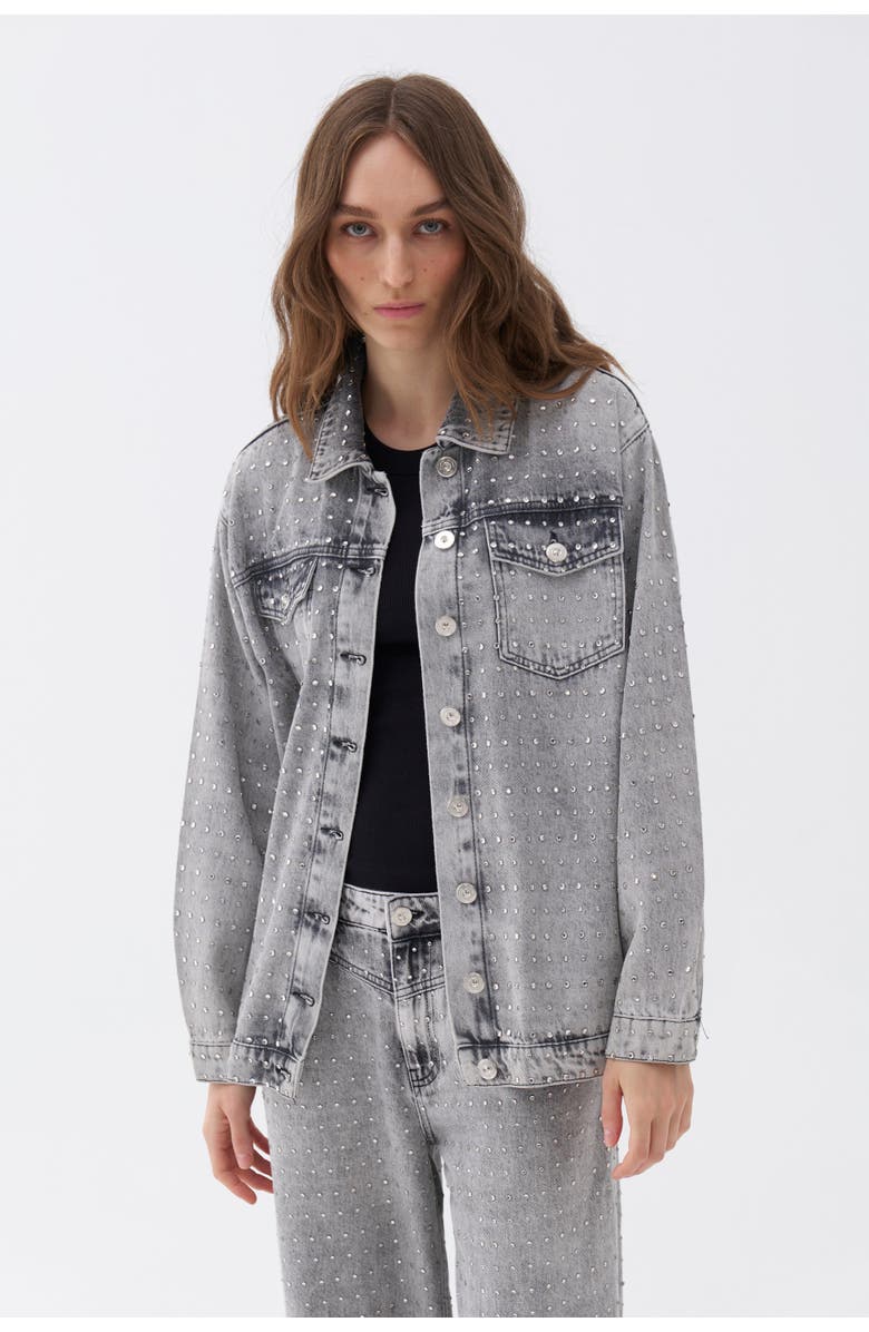 Nocturne Oversized Stone-Embellished Jean Jacket, Main, color, 