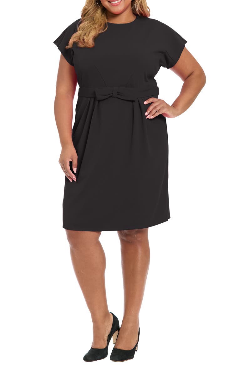 Short Sleeve Bow Waist Sheath Dress, Main, color, BLACK