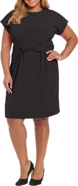 London Times Short Sleeve Bow Waist Sheath Dress