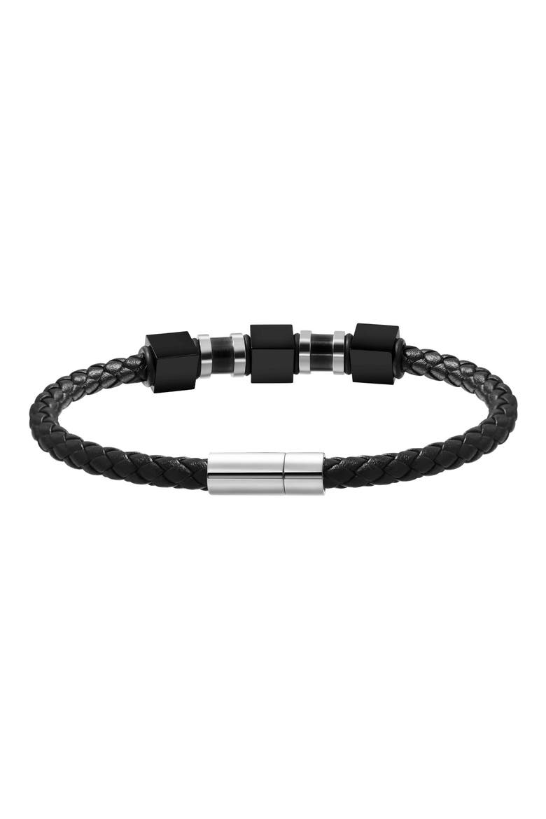 Men's Ornaments Leather Bracelet, Alternate, color, BLACK