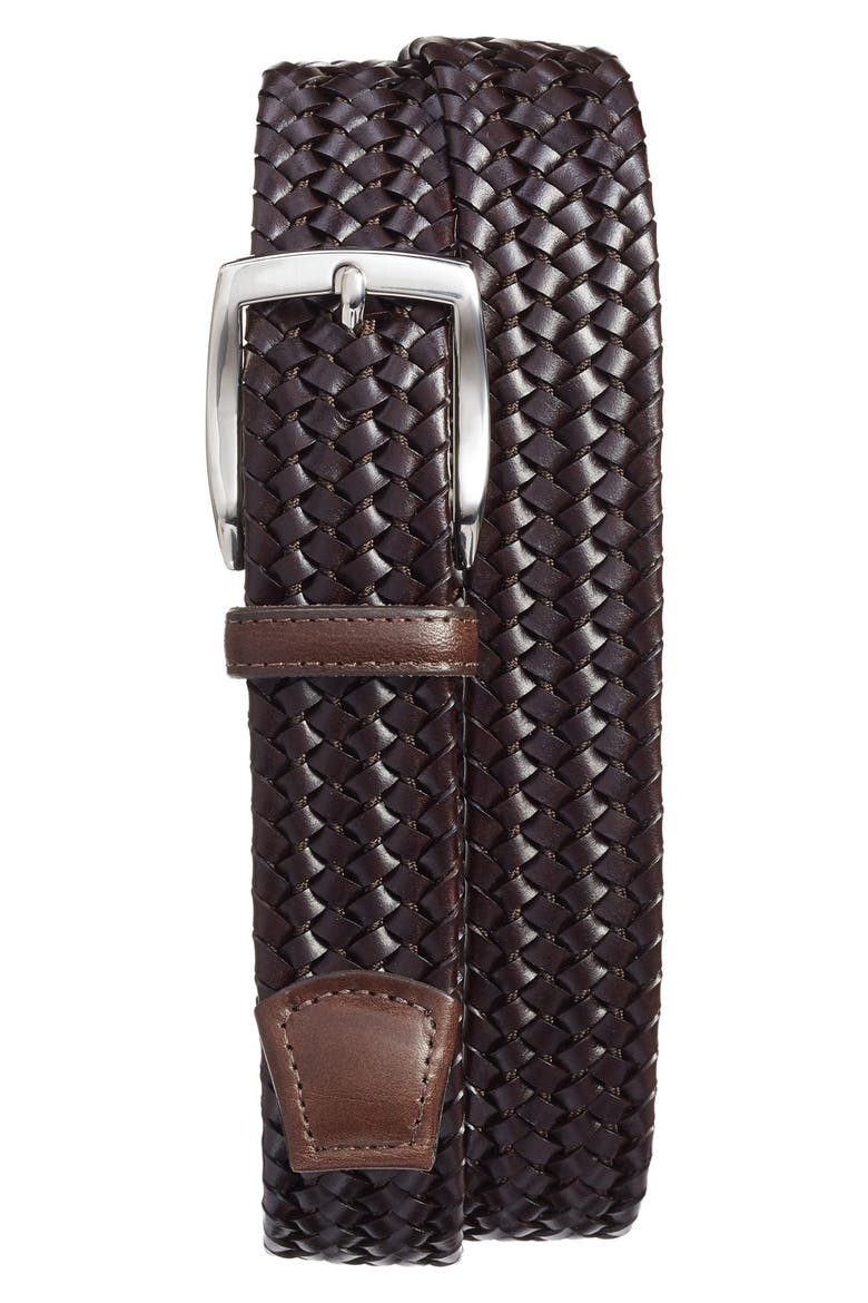 Woven Leather Belt, Main, color, BROWN
