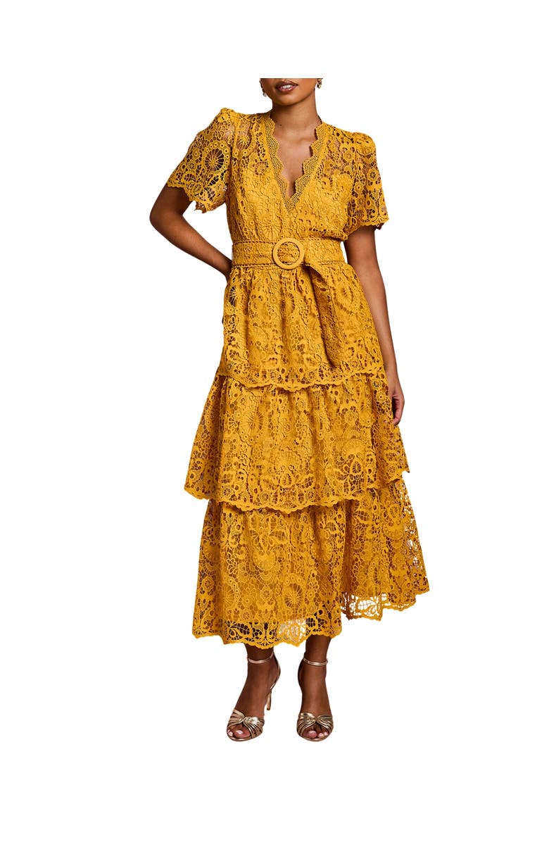Coast Tiered Lace Midi Dress, Main, color, Gold
