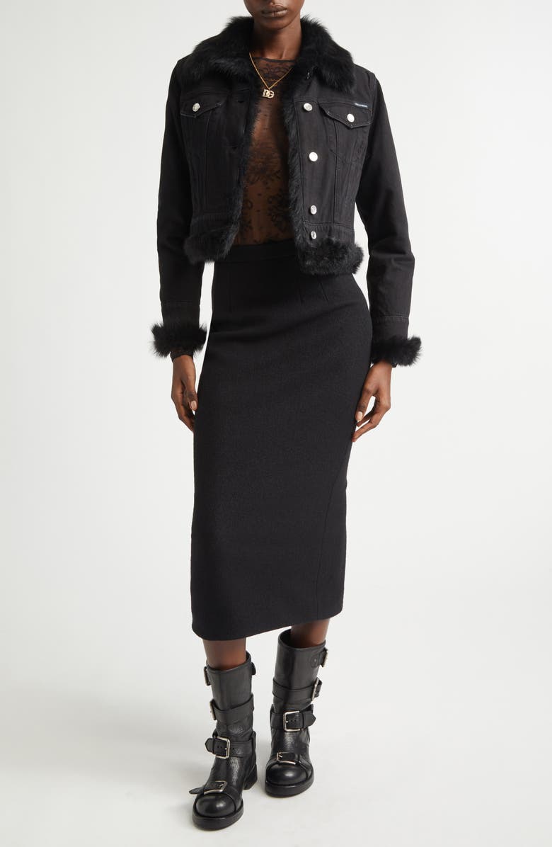 Dolce&Gabbana Genuine Shearling Trim Denim Jacket, Alternate, color, Multicolor