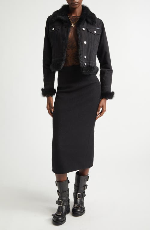 Dolce & Gabbana Cropped Denim Jacket Fur Cuffs In Black