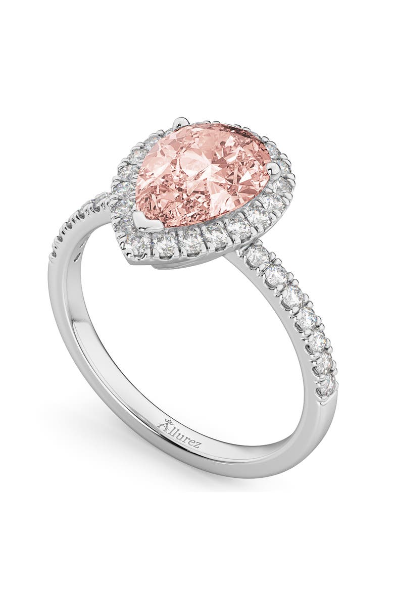 Pear Halo Morganite & Diamond Engagement Ring 14K Gold, Alternate, color, 2.51ct/White Gold