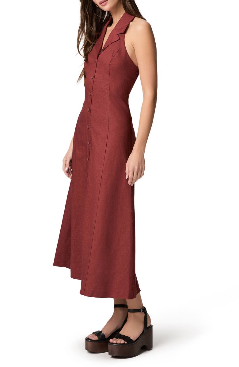 PAIGE Adria Halter Neck Linen & Cotton Midi Shirtdress, Alternate, color, Burnt Sienna