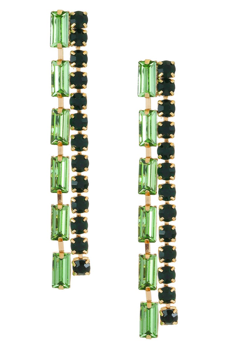 Ettika Crystal Linear Drop Earrings, Main, color, Green