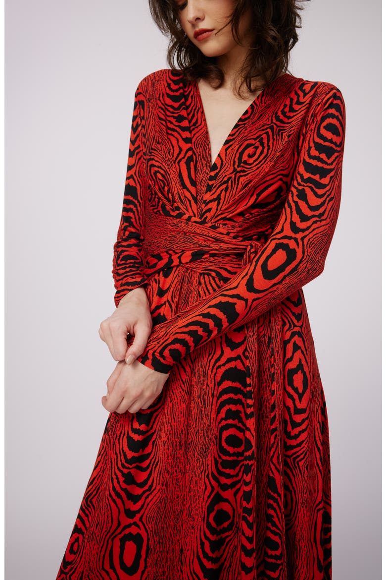 Dorothee Long Sleeve Tie Waist Dress, Alternate, color, WOOD GRAIN RED