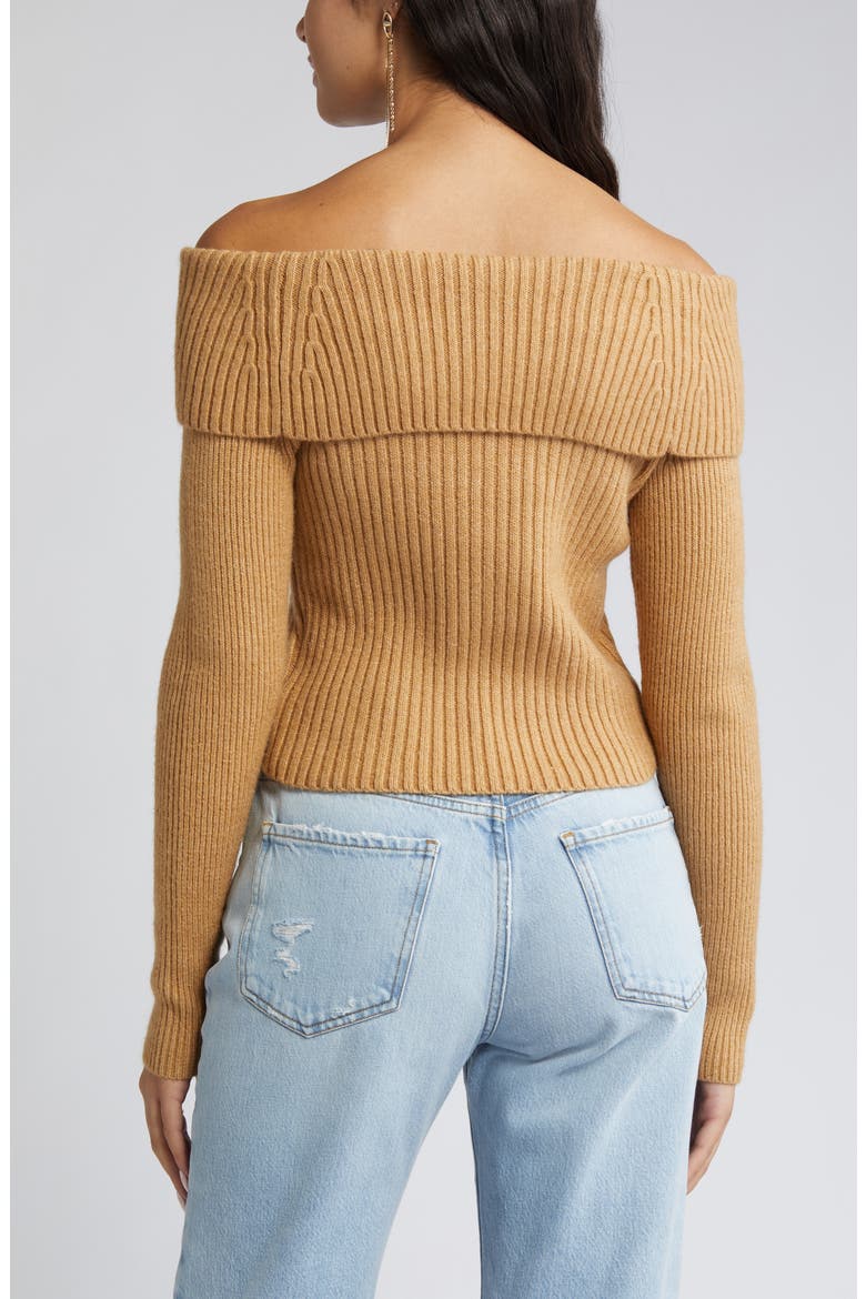 Off the Shoulder Rib Sweater, Alternate, color, TAN CARTOUCHE