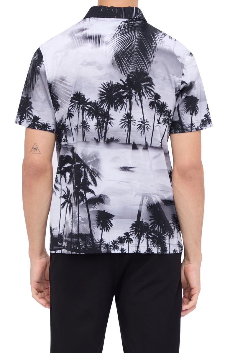 Bugatchi Hendrix Digital Tropical Print Pima Cotton Polo, Alternate, color, Black