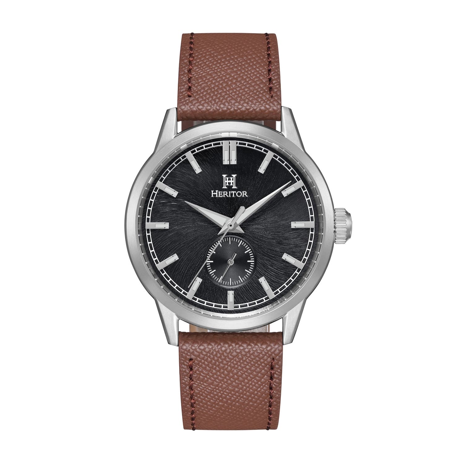 Heritor Automatic Argento Leather-Band Watch in Black/silver/brown 