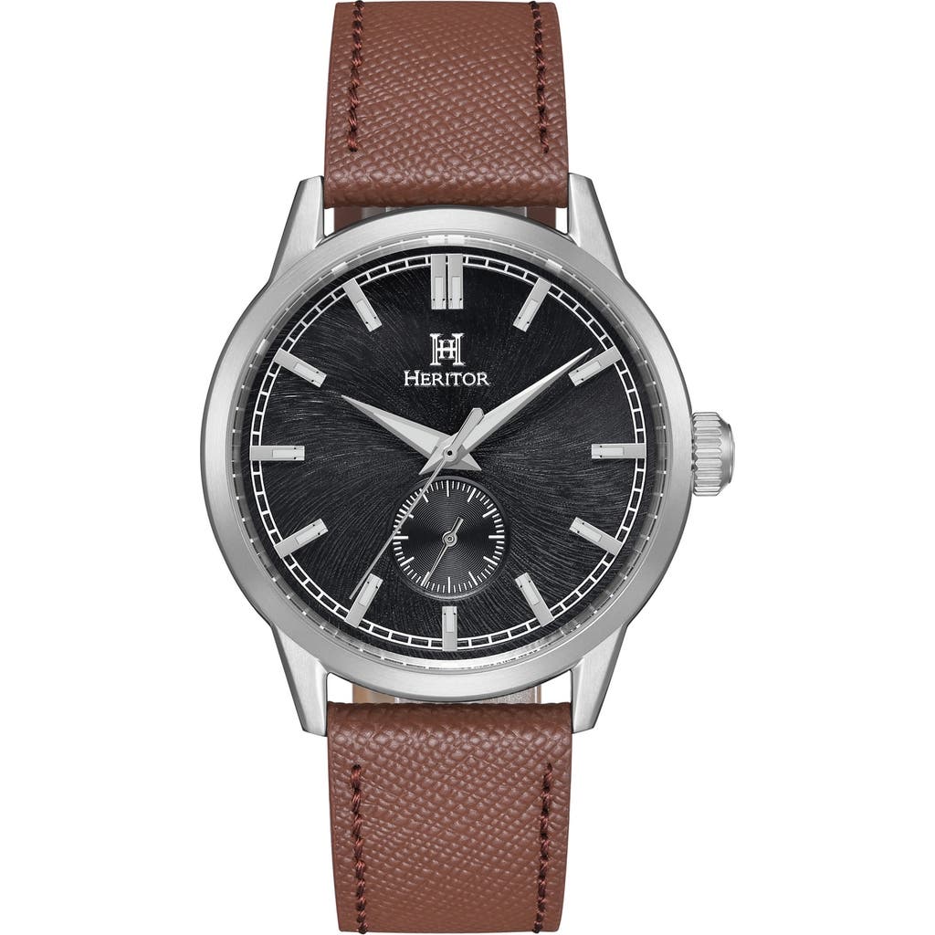 Heritor Automatic Argento Leather-Band Watch in Black/silver/brown  product