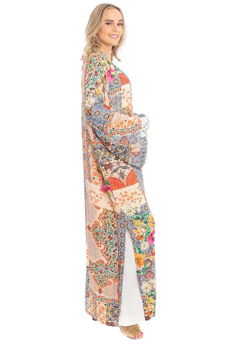 Floral Print Long Ruana, Alternate, color, ORANGE