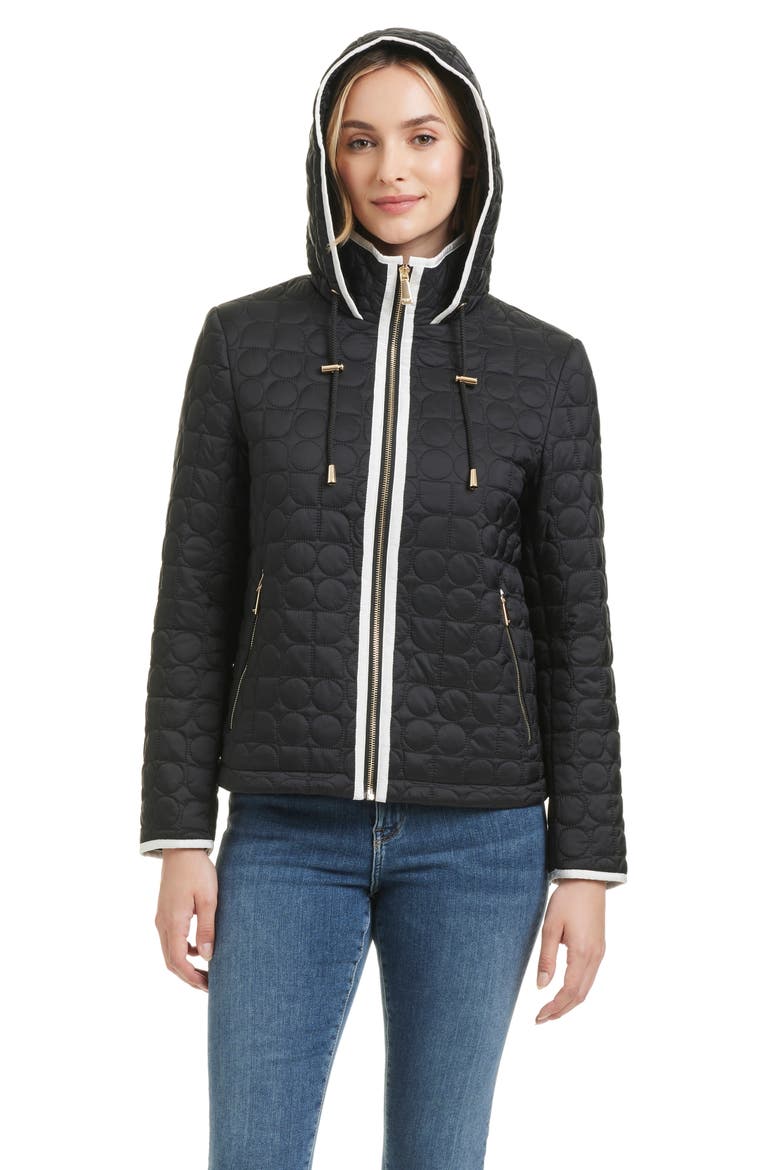 water resistant hooded quilted jacket, Alternate, color, BLACK