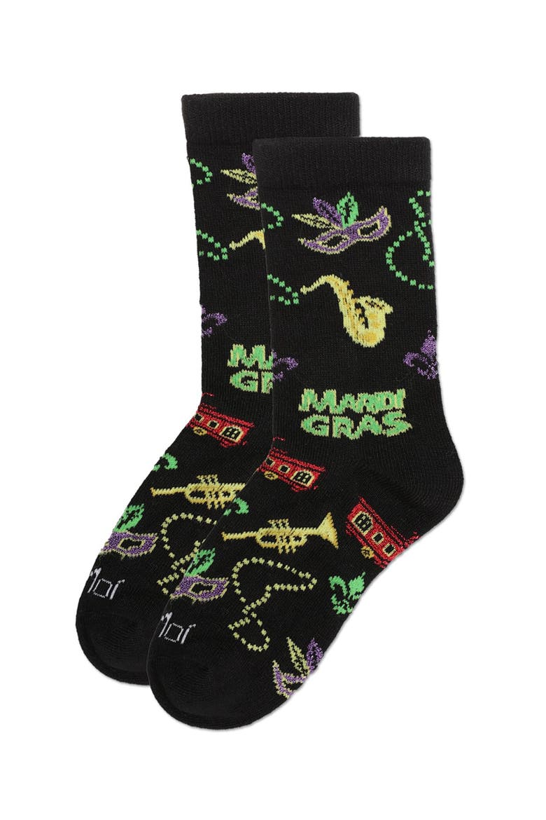 Mardi Gras Crew Socks, Alternate, color, Black