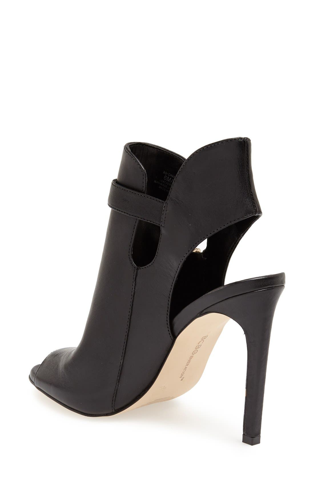 'Chandler' Peep Toe Leather Bootie, Alternate, color, BLACK