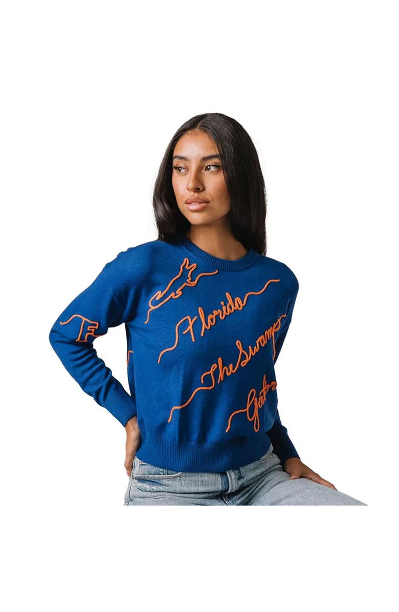 KADYLUXE Women's Royal Florida Gators Love Note Embroidered Pullover Sweater, Alternate, color, Royal