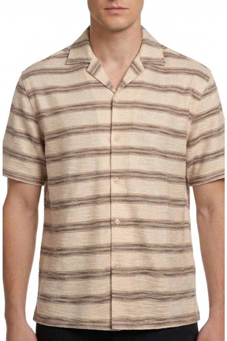 Textured Knit Camp Shirt, Main, color, 10 BROWN