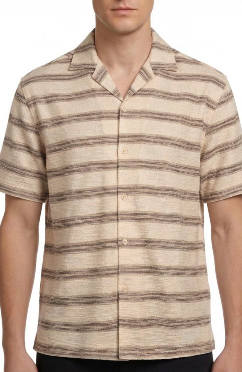 Report Collection Textured Knit Camp Shirt, Main, color, Brown/Tan