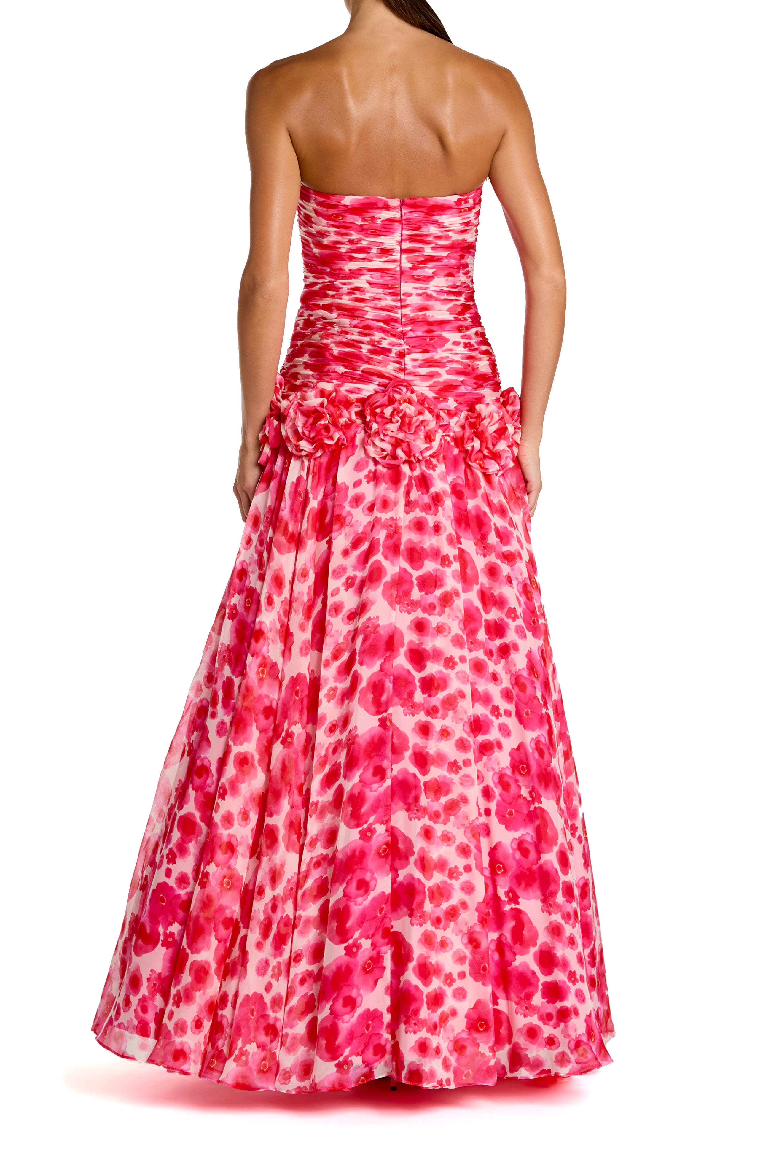 Printed Chiffon Strapless Drop Waist Ballgown - image 2