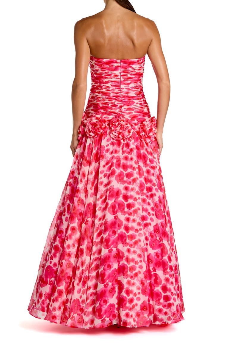 Printed Chiffon Strapless Drop Waist Ballgown, Alternate, color, Grapefruit Multi
