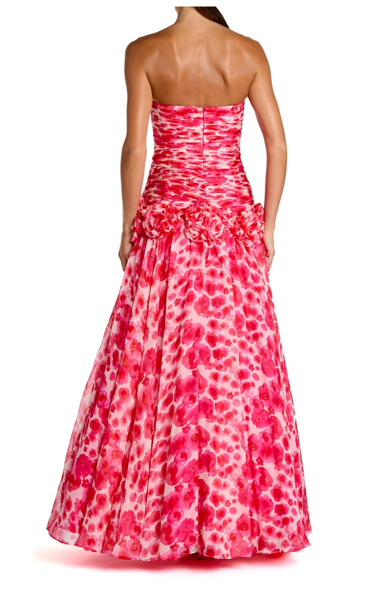 Mac Duggal Printed Chiffon Strapless Drop Waist Ballgown, Alternate, color, Grapefruit Multi